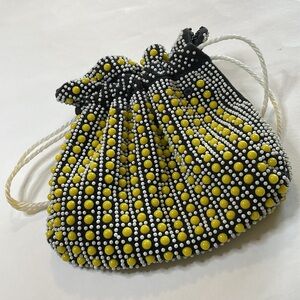 Vintage Black Beaded Drawstring Reversible Purse/Bag 1960's
